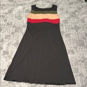 Elegant Black Dress with Red and Tan Accents
